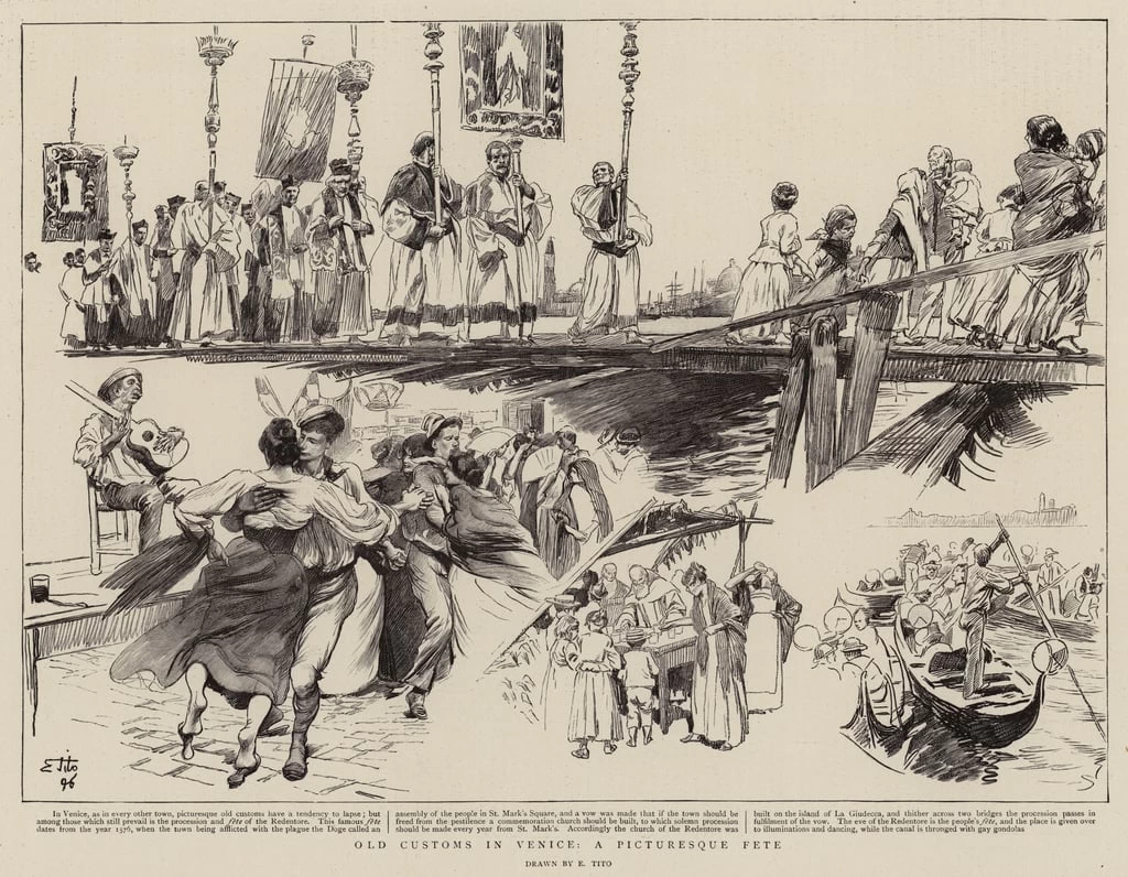  256-Ettore Tito--Vecchia dogana a Venezia, una festa pittoresca 